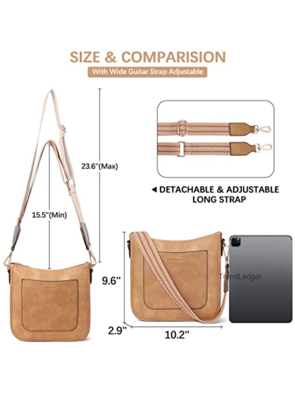 Vegan Leather Crossbody Bag with Guitar Strap for Travel - Picture 3 of 6